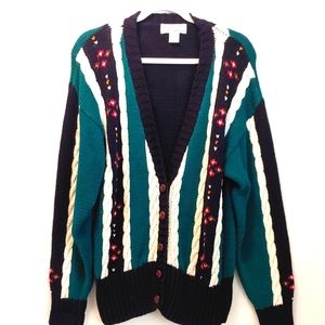 Vintage Milano women coastal grandmacore chunky cable knit green cardigan Large